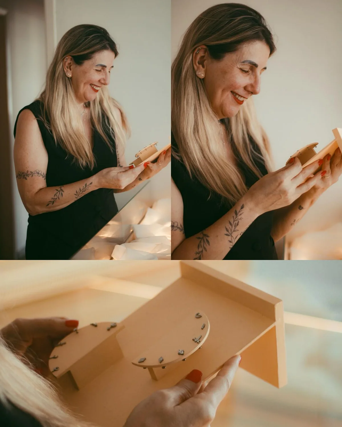 Cliente escolhendo joias na vitrine do estúdio O Coven