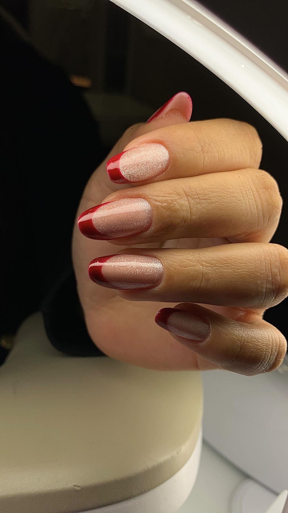 Francesa com ponta vermelha shimmer — Lenny Amorim Beauty Studio