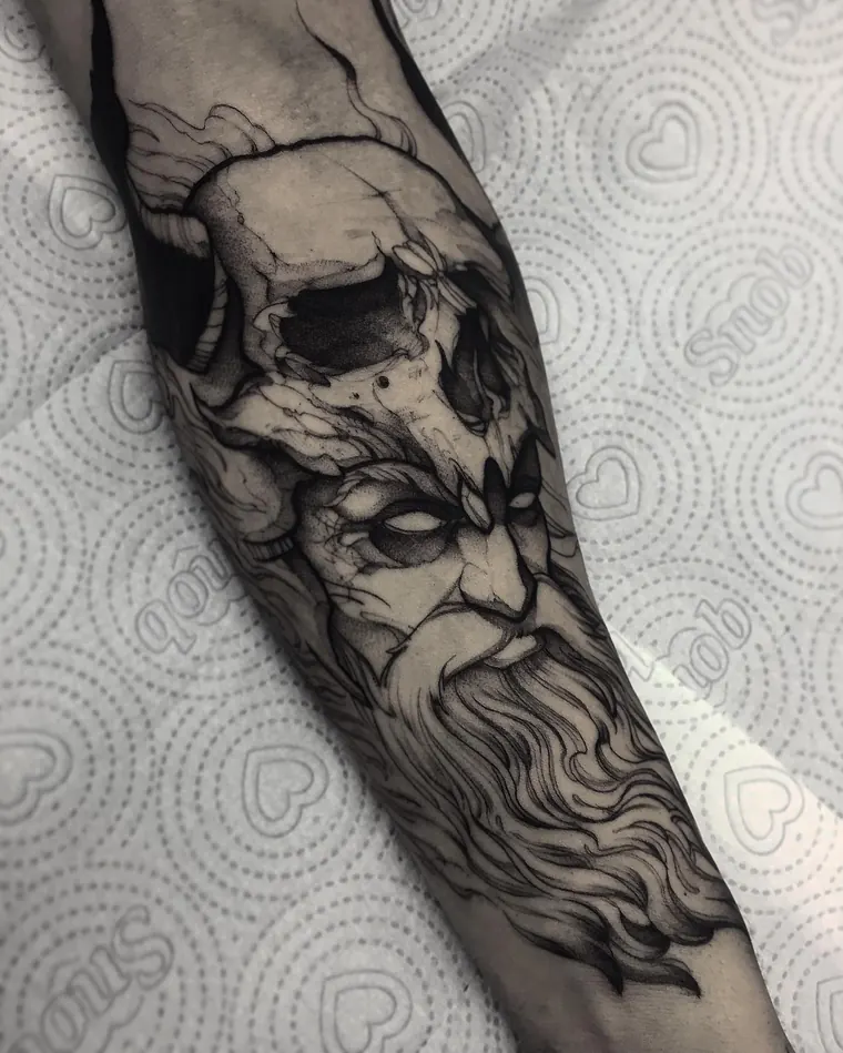 Ancião caveira, tatuagem sketch por Eric Cardozo